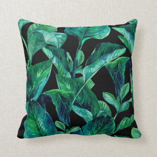 Coussin en feuille de palmier tropical foncé