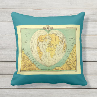Coussin en forme de coeur de carte du monde