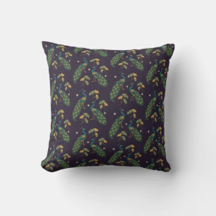 Coussin en jeté en prune avec ginkgo paon émeraude