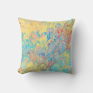Coussin en papier marbré de plumes de paon florent