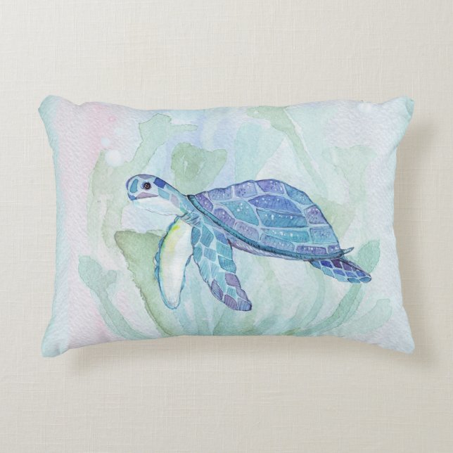 Coussin EN PASTEL d'accent d'AQUARELLE de TORTUE (Devant)