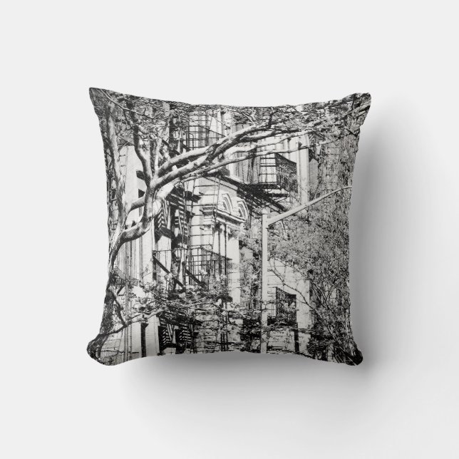 Coussin en pierre noire et blanche NYC Brownstone (Recto)