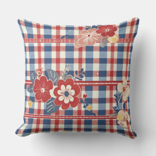 Coussin En vichy patriotique aux accents floraux   Rouge b