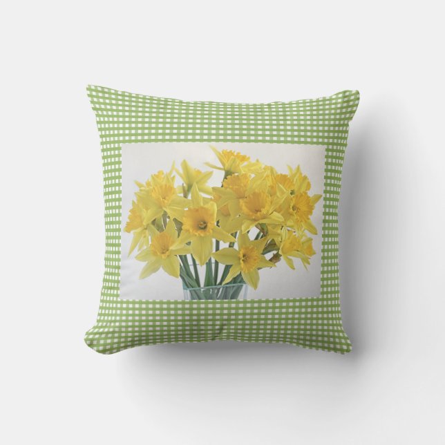 Coussin En vichy verte avec Carré jonquille jaune (Recto)
