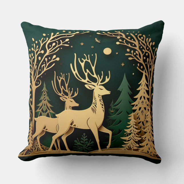 Coussin Enchanted Forest Arch – Golden Reindeer (Recto)