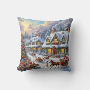 Coussin Enchanter la scène du village de Noël