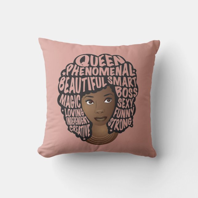 Coussin Encourageant les femmes noires, cheveux naturels,  (Recto)