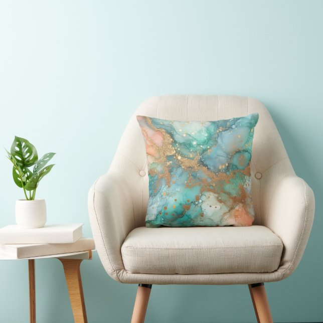 Coussin encre d'alcool bleu et vert (Chaise)