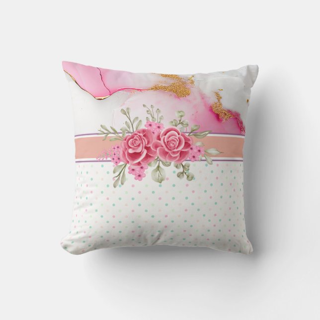 Coussin Encre d'alcool et aquarelle Ressort Floral (Recto)