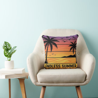 Coussin Endless Summer Sunset Tropical Throw Pillow - Palm