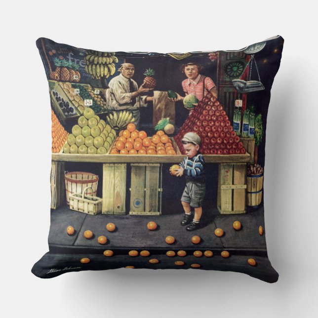Coussin Enfant en bas âge et oranges (Recto)