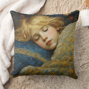 Coussin Enfant endormi rêveur dans une courtepointe floral