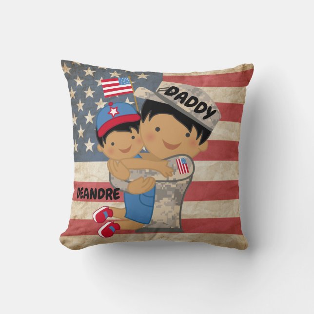 Coussin Enfant garçon, fils, accoler le soldat papa Coussi (Recto)