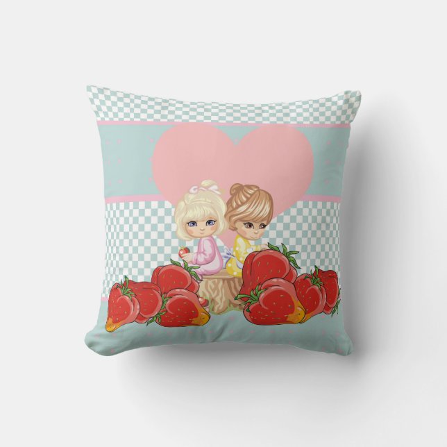 Coussin Enfants mignons aux fraises amis Kawaii (Recto)