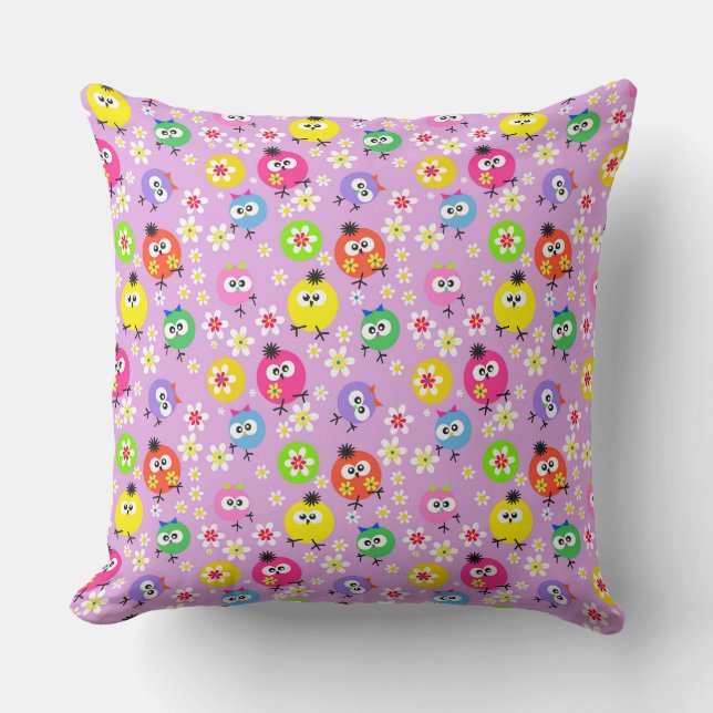Coussin Enfants motifs sans couture oiseaux hiboux brillan (Recto)