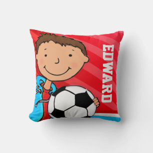 Coussin Enfants nom garçons football soccer rouge bleu cou