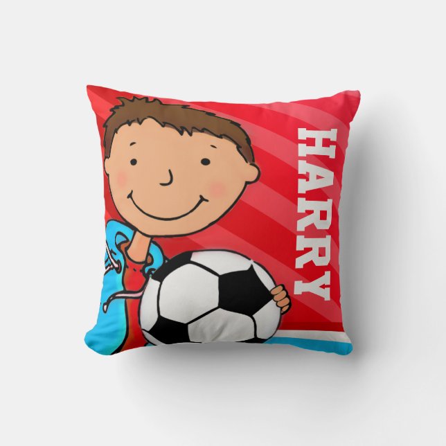 Coussin Enfants nom garçons football soccer rouge bleu cou (Recto)