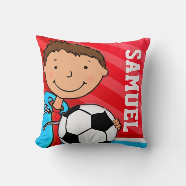 Coussin Enfants nom nephew football soccer rouge bleu cous (Recto)