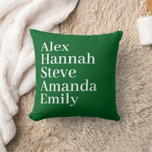 Coussin Enfants personnalisés Nom Famille moderne Vert fon