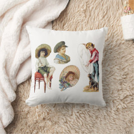 Coussin Enfants victoriens charmants et collage de chien