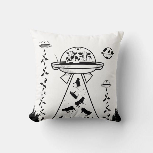 Coussin Enlèvement de vache alien UFO (Recto)