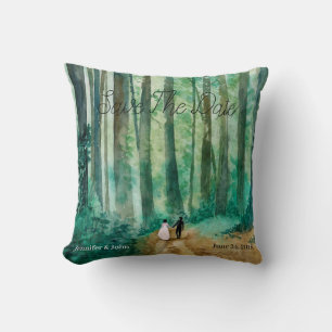 Coussin Enregistrer la date Aquarelle paysage boisé