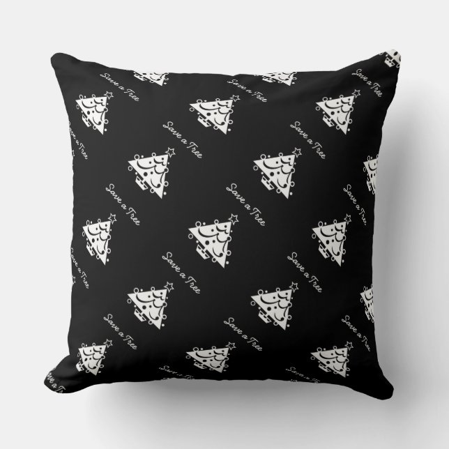 Coussin Enregistrer un arbre Noël étoile noir et blanc (Recto)