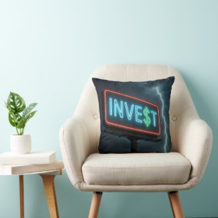 Coussin Enseigne Neon Investir avec Foudre