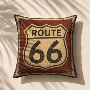 Coussin Enseigne vintage Route 66 - Décoration murale pour