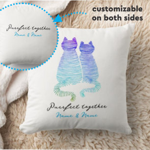 Coussin Ensemble de citation avec des chats à dégradé bleu