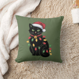 Coussin Ensemble de Noël pour amoureux de chat noir Cadeau