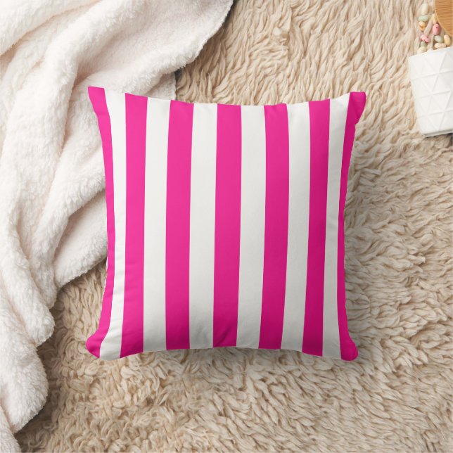 Coussin Épais Rayures Verticales Profondes Roses Et Blancs (Couverture)