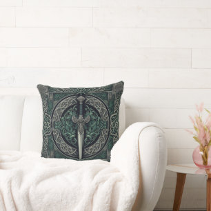 Coussin Épée Celtique verte et argentée