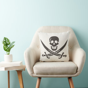 Coussin Épées de crâne en obsidienne Drapeau de pirate de