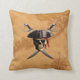 Coussin Épées et carte de crâne de pirate