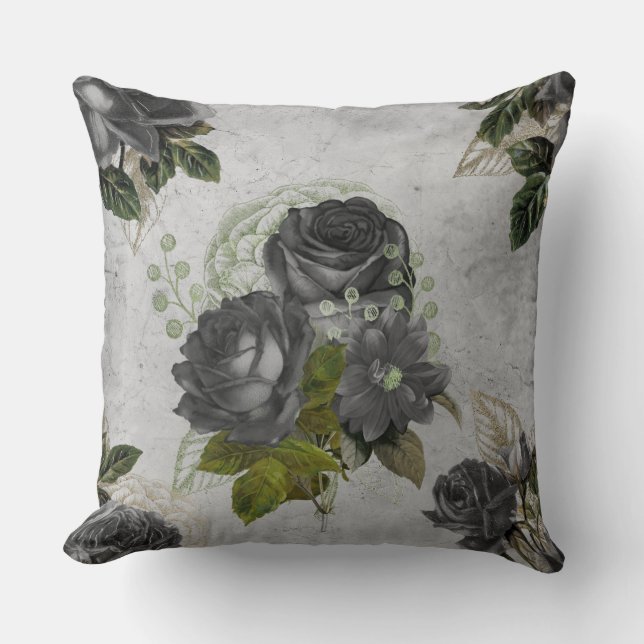 Coussin Ephemera noir et vert (Recto)