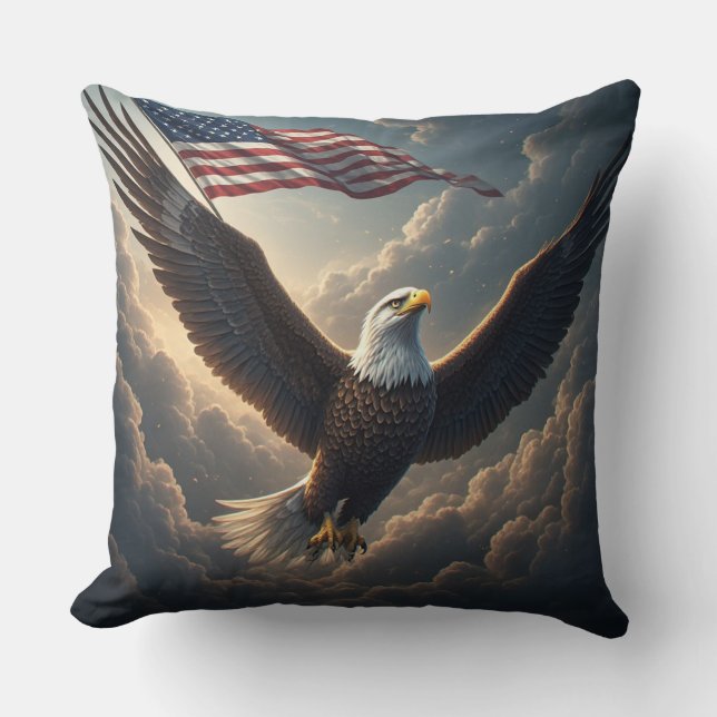 Coussin Epic Eagle with American Flag – Fantasy Art (Recto)