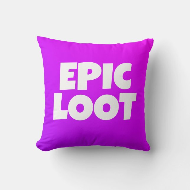 Coussin Epic Loot Gamer Enfants Neon Purple Texte Slogan (Recto)