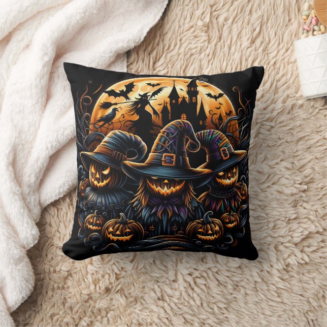 Coussin Épouvantail d'Halloween éffrayant sous la pleine l (Couverture)