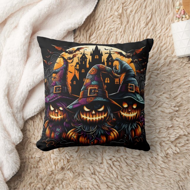 Coussin Épouvantail d'Halloween éffrayant sous une lune ha (Couverture)