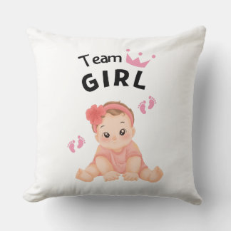 Coussin Équipe Bébé Fille Baby Shower Rose Mignonne