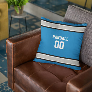 Coussin Équipe de football personnalisée Bleu, Argent, Noi