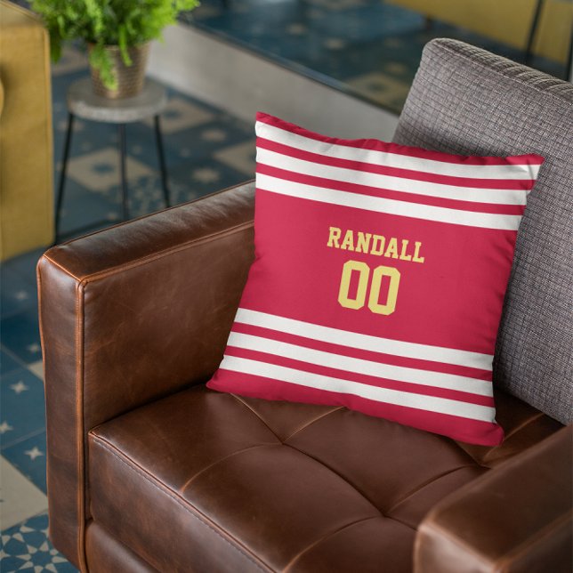 Coussin Équipe de football rouge, or et blanc personnalisé (Créateur téléchargé)