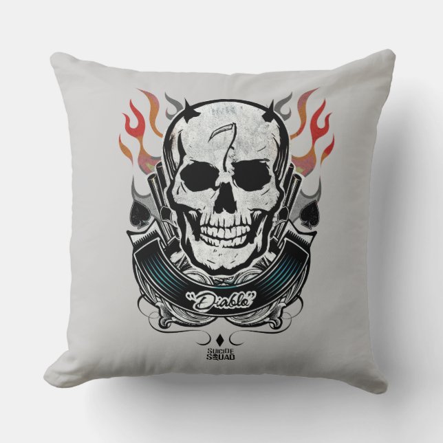 Coussin Équipe de suicide | Diablo Skull & Flames Tattoo A (Recto)