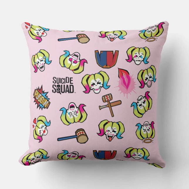 Coussin Équipe de suicide | Harley Quinn Emoji Motif (Recto)