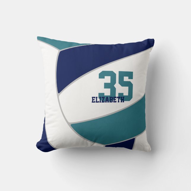 Coussin équipe turquoise bleu marine couleurs volleyball (Recto)