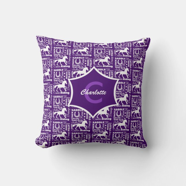 Coussin équitation équine Thème Cute Girly Purple Blanc (Recto)