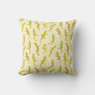 Coussin Escalade de roche Geckos sur jaune - motif sans so