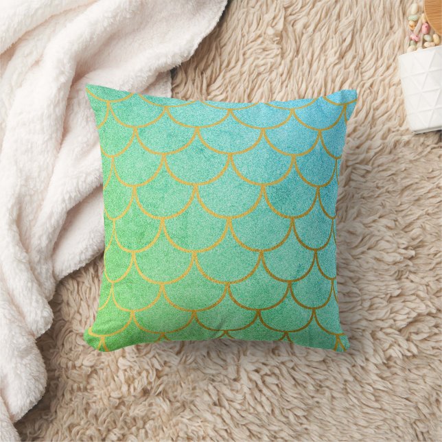 Coussin Escaliers de sirène d'or Parties scintillant Turqu (Couverture)