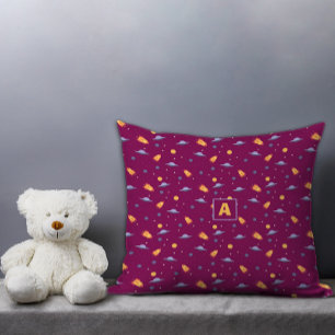 Coussin Espace de motif lavande orange rouge bordeaux lett